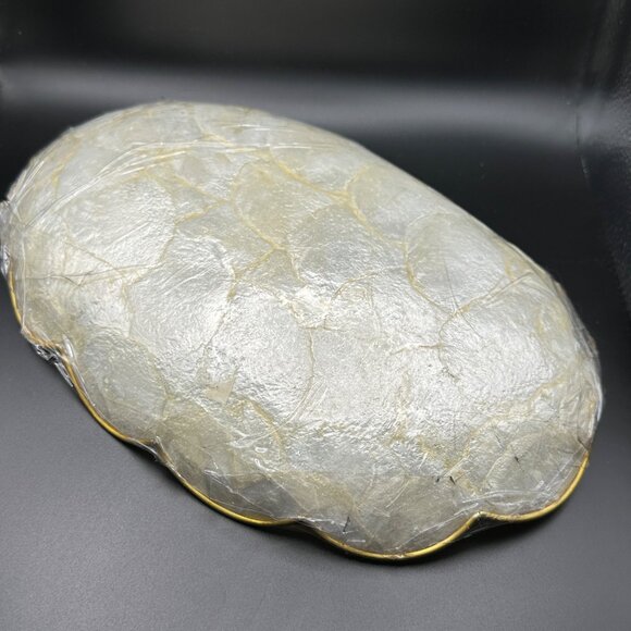 NEW SEALED Set of 3 Capiz Shell Oval Dishes Gold Trim 11-9 inch Scalloped Edges - Picture 2 of 3